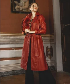 Leather Coat Red Double Breasted