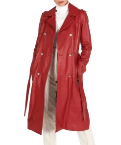 Leather Coat Red Double Breasted