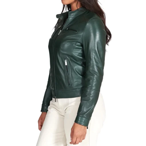 Women’s Dark Green Biker Leather Jacket