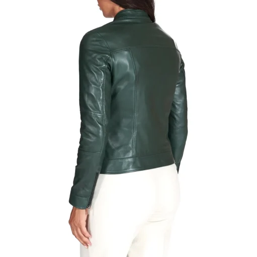 Women’s Dark Green Biker Leather Jacket