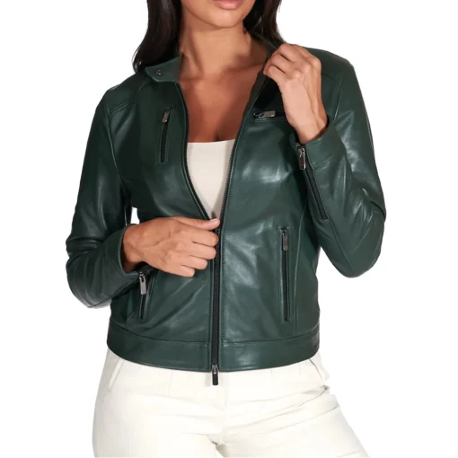 Women’s Dark Green Biker Leather Jacket