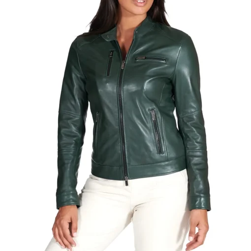 Women’s Dark Green Biker Leather Jacket