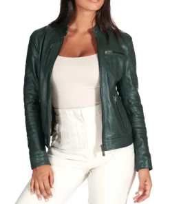 Women’s Dark Green Biker Leather Jacket