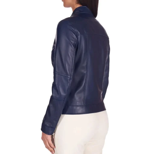 Women’s Navy Blue Genuine Leather Motorcycle Jacket