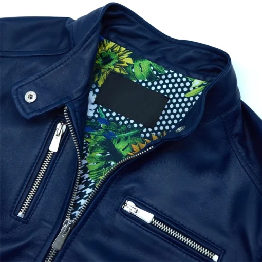 Women’s Navy Blue Genuine Leather Motorcycle Jacket