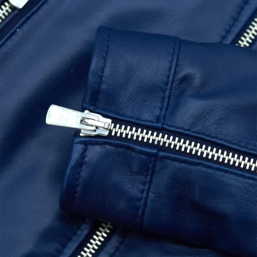 Women’s Navy Blue Genuine Leather Motorcycle Jacket