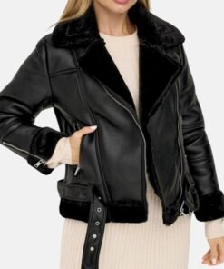 Agnes Asymmetrical Womens Black Shearling Leather Jacket