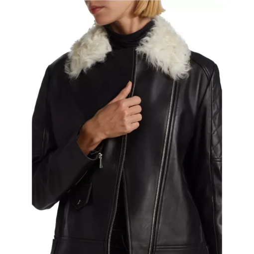 Aura Black Shearling Jacket With Collar