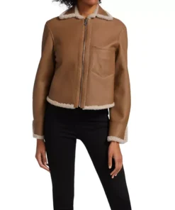 Aspen Brown Leather Shearling Zip Jacket