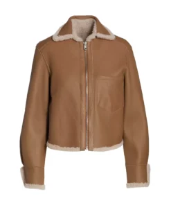 Aspen Brown Leather Shearling Zip Jacket