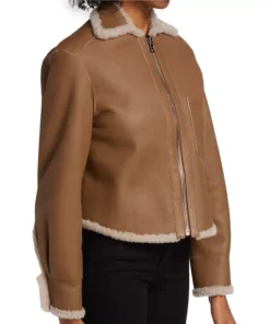 Aspen Brown Leather Shearling Zip Jacket