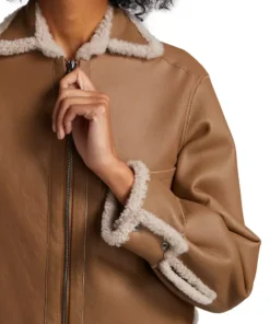 Aspen Brown Leather Shearling Zip Jacket