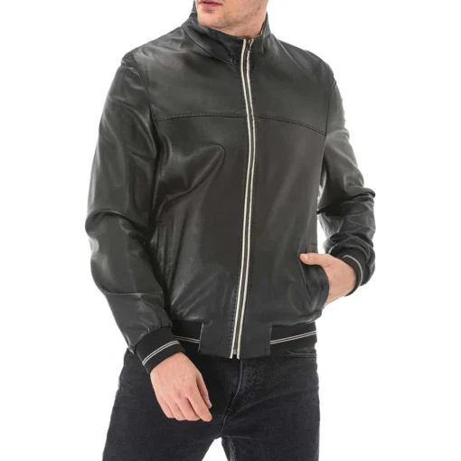 Black Leather Bomber Jacket