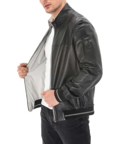 Black Leather Bomber Jacket