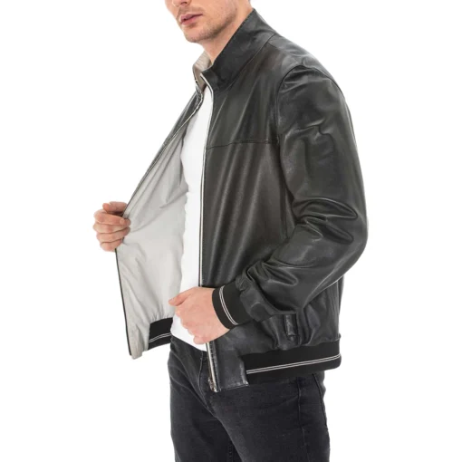 Black Leather Bomber Jacket