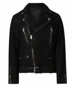 Mens Black Leather Suede Biker Jacket