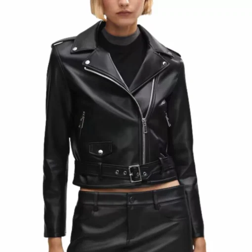 Womens Black Asymmetric Double Zip Moto Jacket