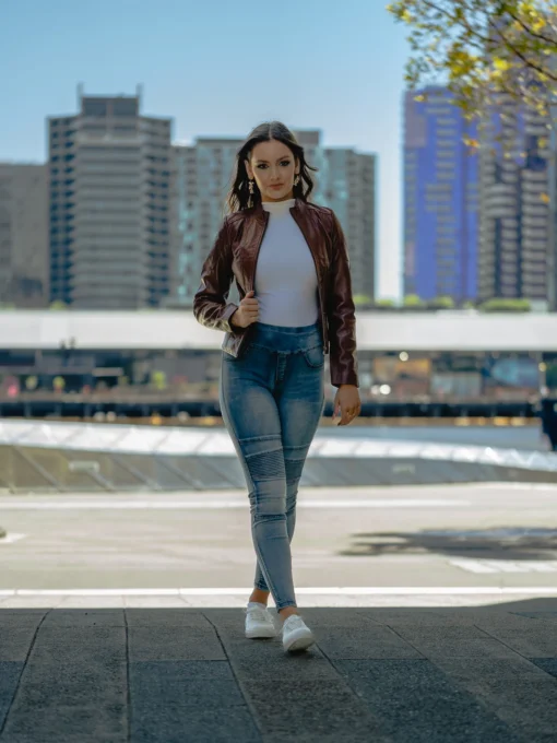 Burgundy Maroon Leather Jacket Womens | Biker Burgundy Jacket
