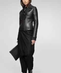 Women’s Modern Asymmetrical Black Biker Leather Jacket