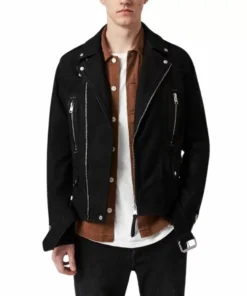 Mens Black Leather Suede Biker Jacket
