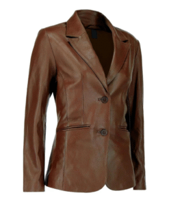 Womens Two Button Dark Brown Leather Blazer