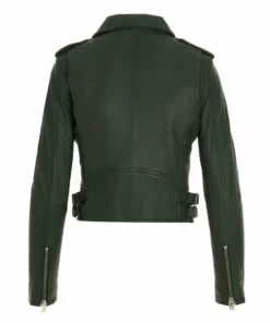 Asymmetrical Green Biker Leather Jacket Women