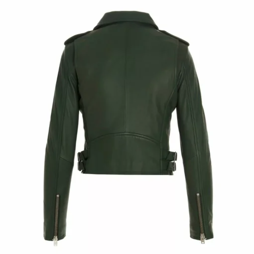 Asymmetrical Green Biker Leather Jacket Women