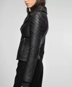 Women’s Modern Asymmetrical Black Biker Leather Jacket