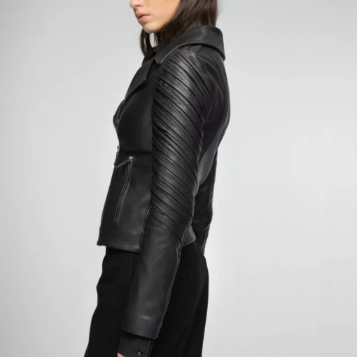 Women’s Modern Asymmetrical Black Biker Leather Jacket