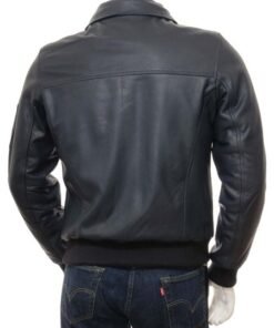 Men’s Blue Leather Bomber Jacket