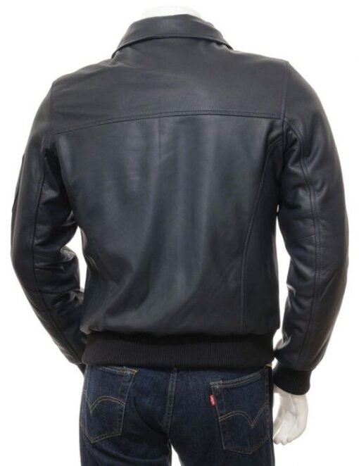 Men’s Blue Leather Bomber Jacket