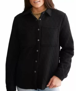 Quilted Black Wool Shacket for women
