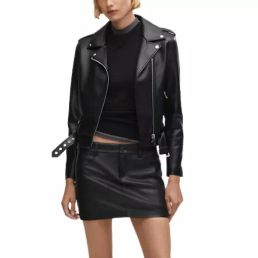 Womens Black Asymmetric Double Zip Moto Jacket