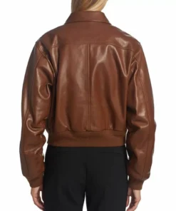 Womens Cropped Brown Leather Bomber Jacket