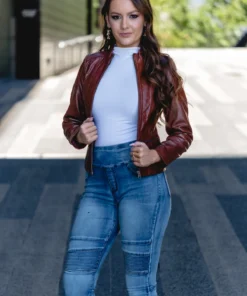 Burgundy Maroon Leather Jacket Womens | Biker Burgundy Jacket