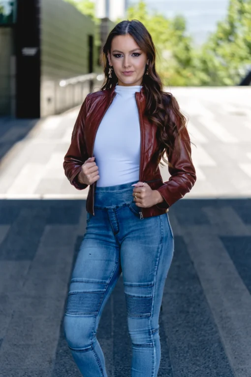 Burgundy Maroon Leather Jacket Womens | Biker Burgundy Jacket
