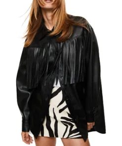 Women’s Modern Black Leather Fringe Jacket