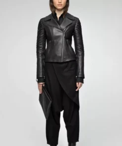 Women’s Modern Asymmetrical Black Biker Leather Jacket