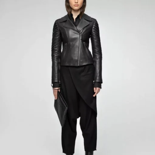 Women’s Modern Asymmetrical Black Biker Leather Jacket