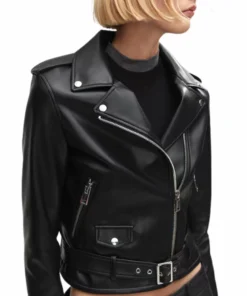 Womens Black Asymmetric Double Zip Moto Jacket
