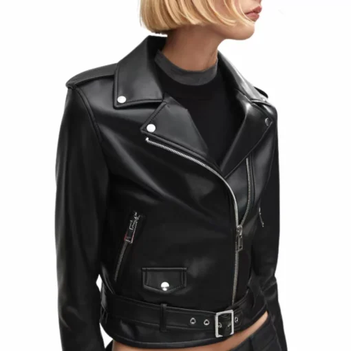 Womens Black Asymmetric Double Zip Moto Jacket