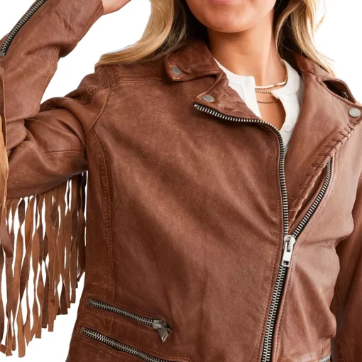 Chloé Beige Leather Fringe Jacket For Women