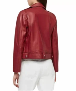 Womens Maroon Genuine Leather Asymmetrical Jacket