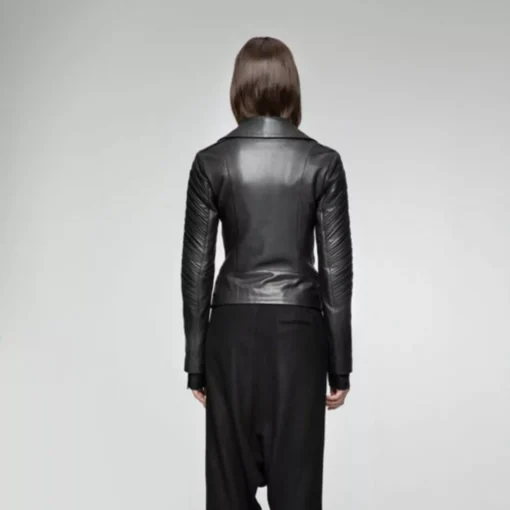 Women’s Modern Asymmetrical Black Biker Leather Jacket