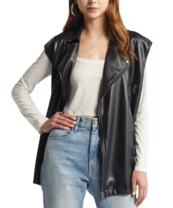 Womens Beautiful Black Plus Size Leather Motorcycle Vest