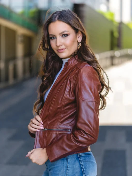 Burgundy Maroon Leather Jacket Womens | Biker Burgundy Jacket