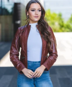 Burgundy Maroon Leather Jacket Womens | Biker Burgundy Jacket