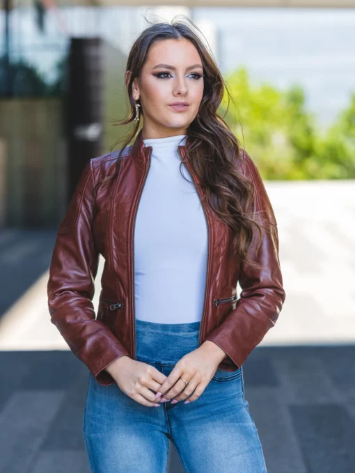 Burgundy Maroon Leather Jacket Womens | Biker Burgundy Jacket