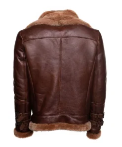Phan's Brown Aviator bomber shearling jacket with a waist belt