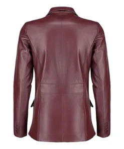 Womens Maroon Two Button Leather Blazer